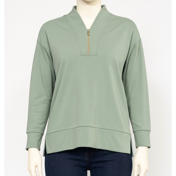 Belle Kim Gravel Quarter Zip Tunic Sweatshirt Women's M Sage Green Minimalist - Picture 1 of 10